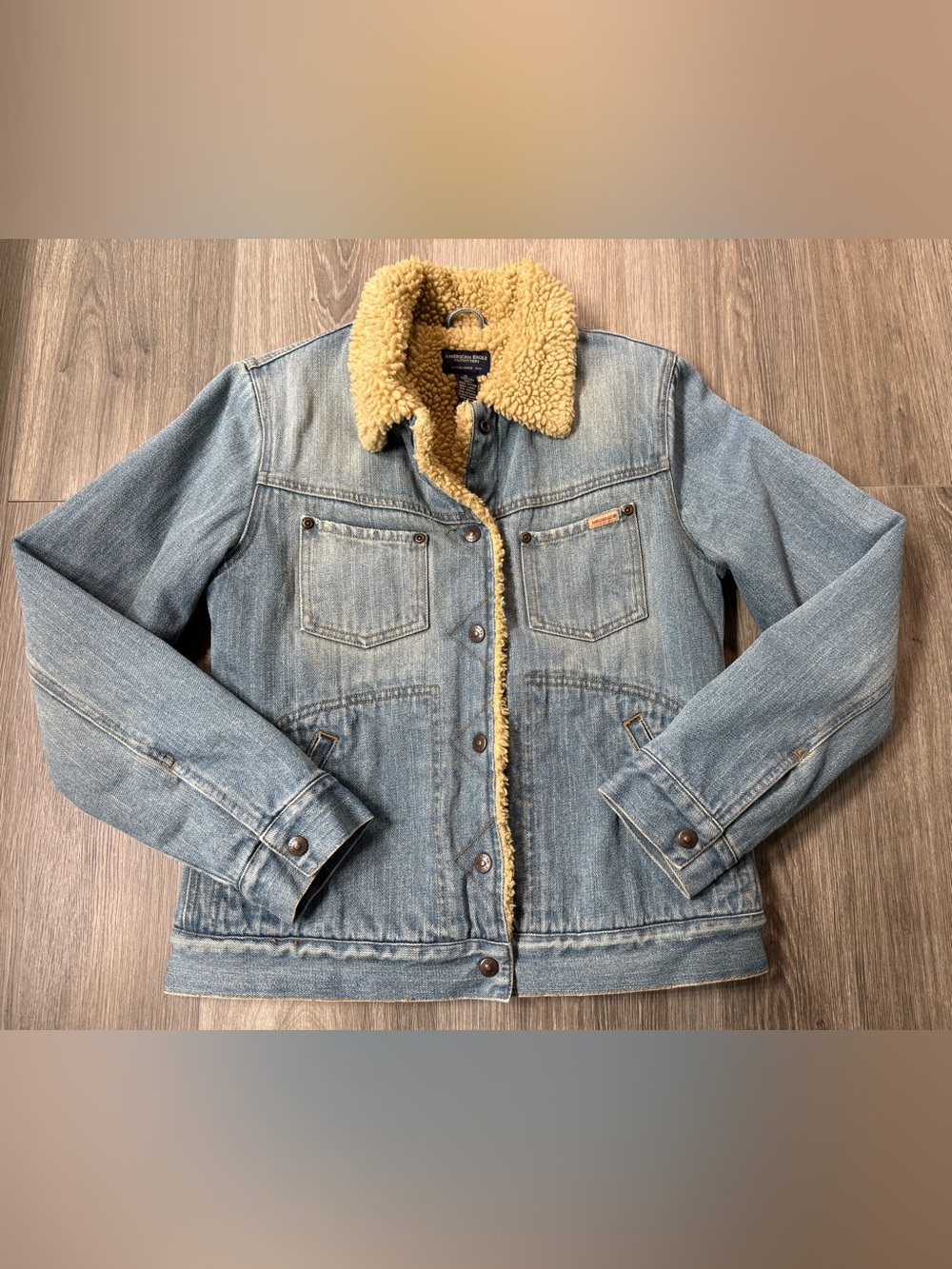 Vintage American Eagle Sherpa Lined Denim Jacket Womens Blue Snap Trucker Medium